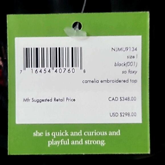 NWT Kate Spade Black Camellia Embroidered Ruffle Peplum Blouse Women’s Large - Picture 8 of 9